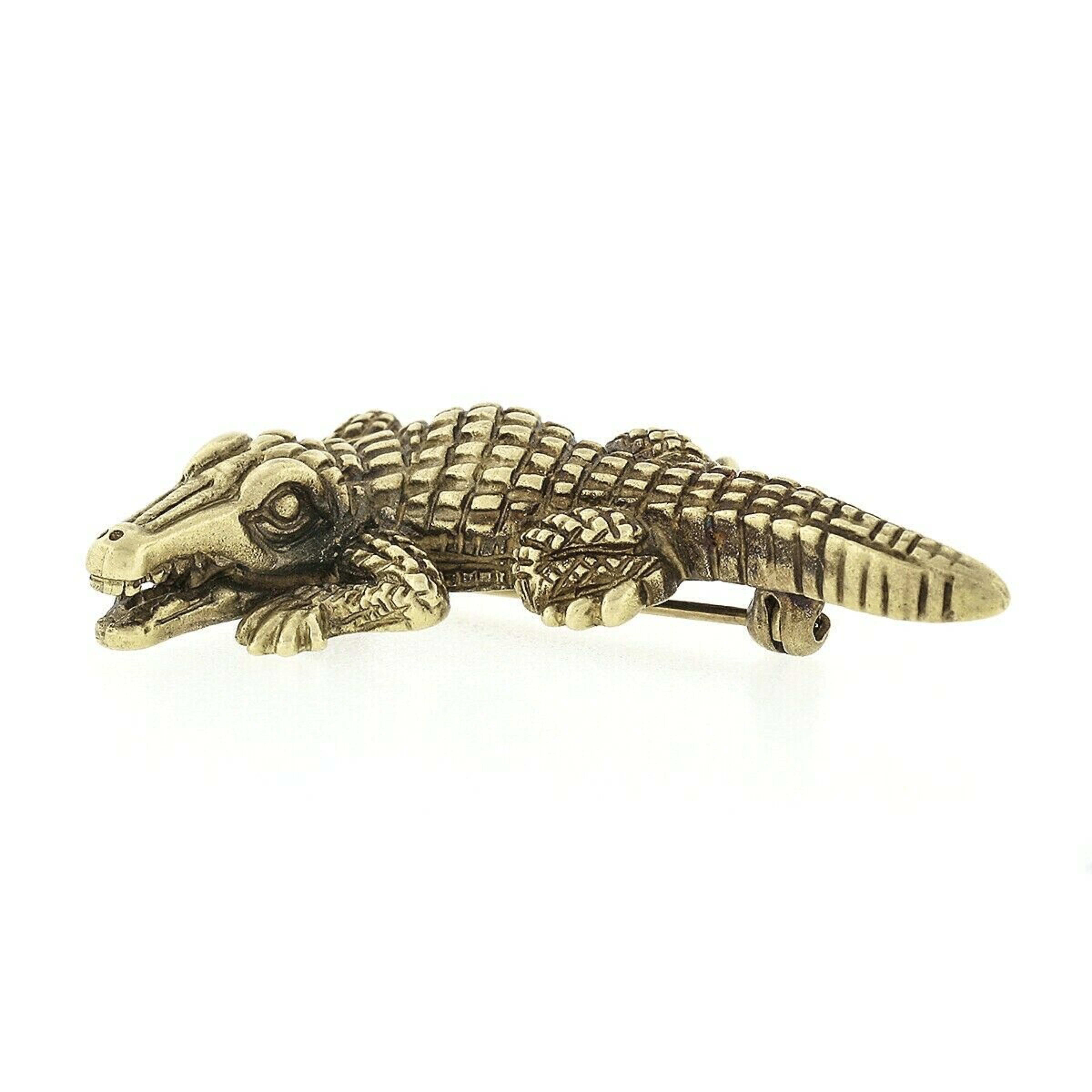 Vintage Solid 18k Green Gold 1988 Kieselstein Cord Detailed Alligator Brooch Pin 1