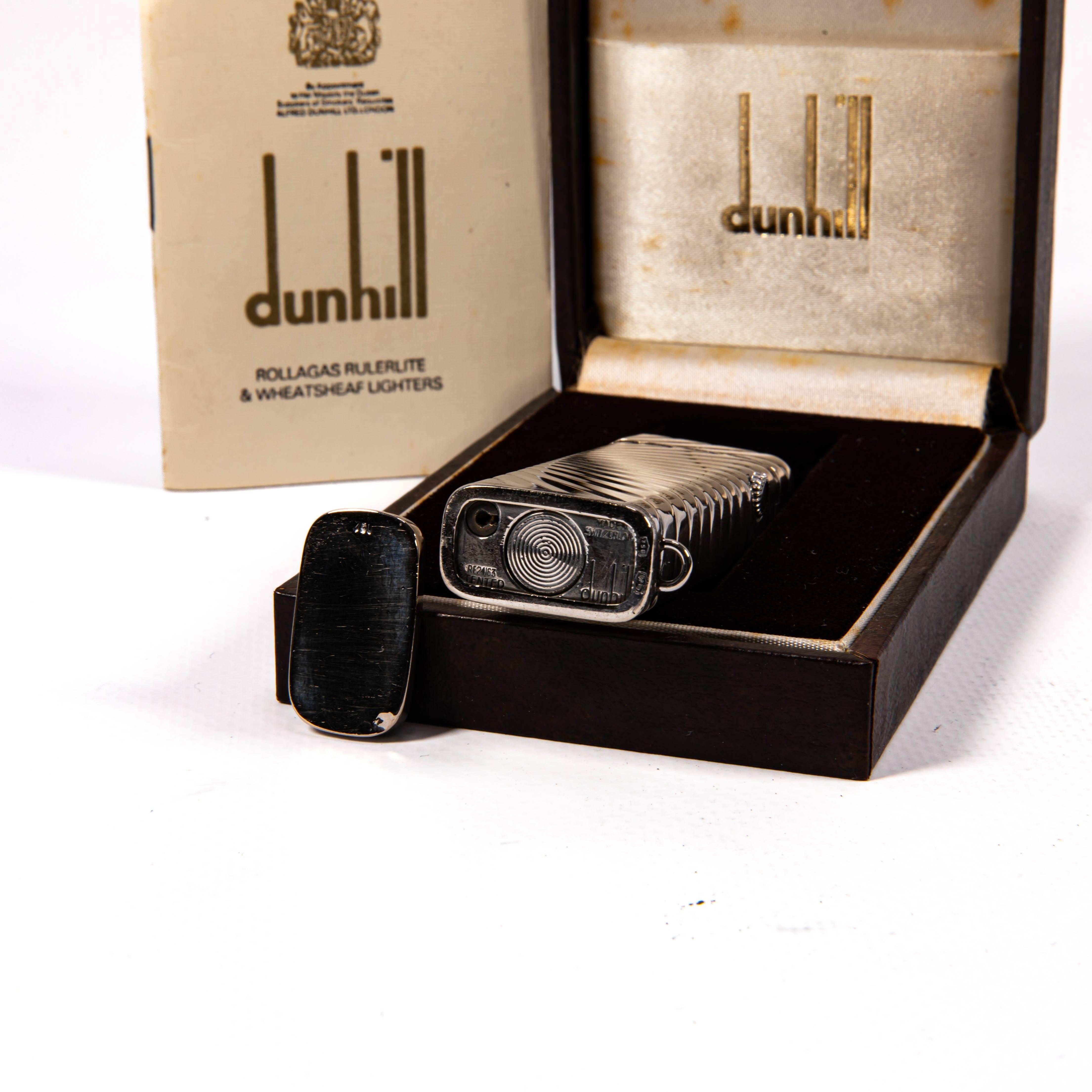 Vintage Solid 18k White Gold Jacket DUNHILL Rollagas Lighter With Saphire 1970s in vendita 6