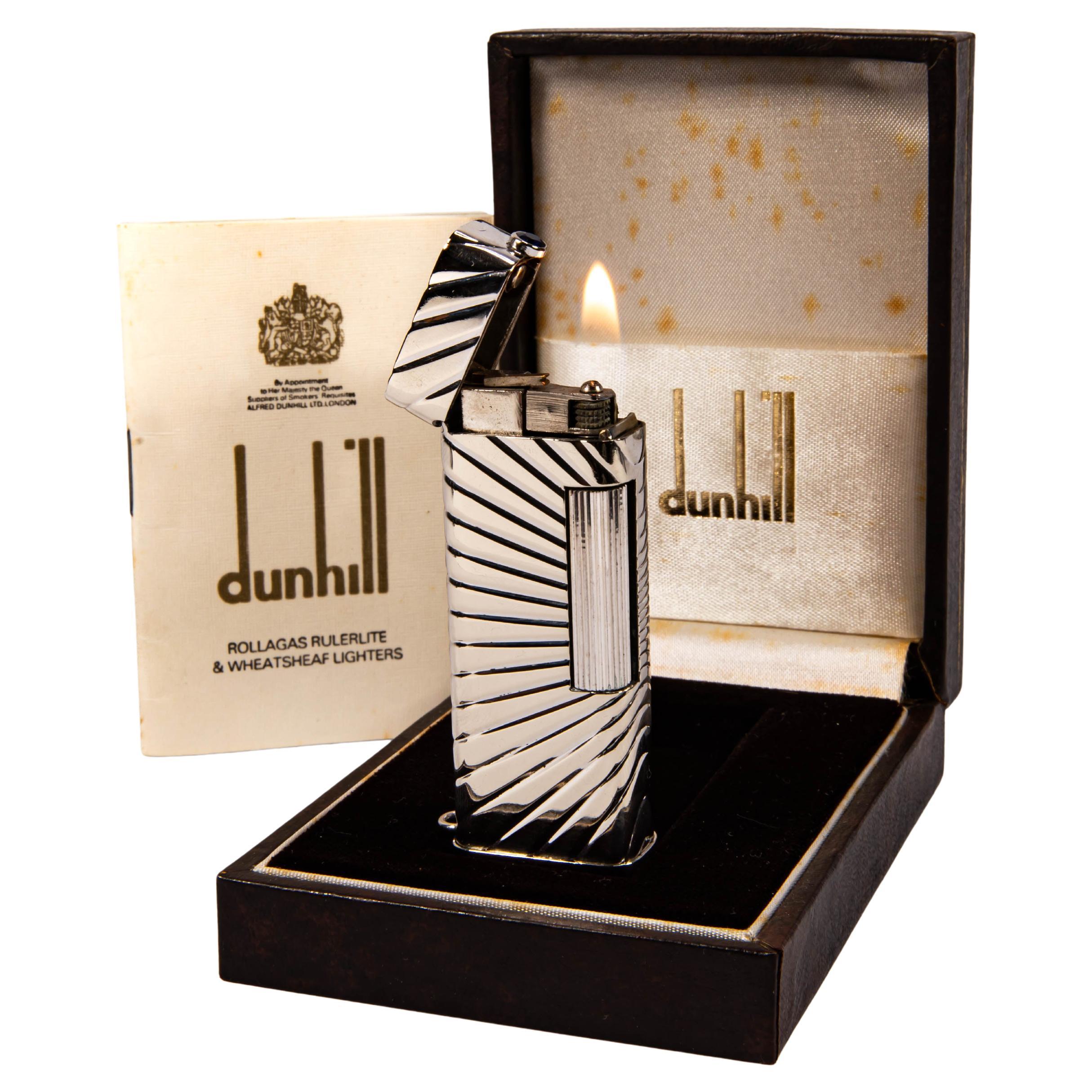 Vintage Solid 18k White Gold Jacket DUNHILL Rollagas Lighter With Saphire 1970s