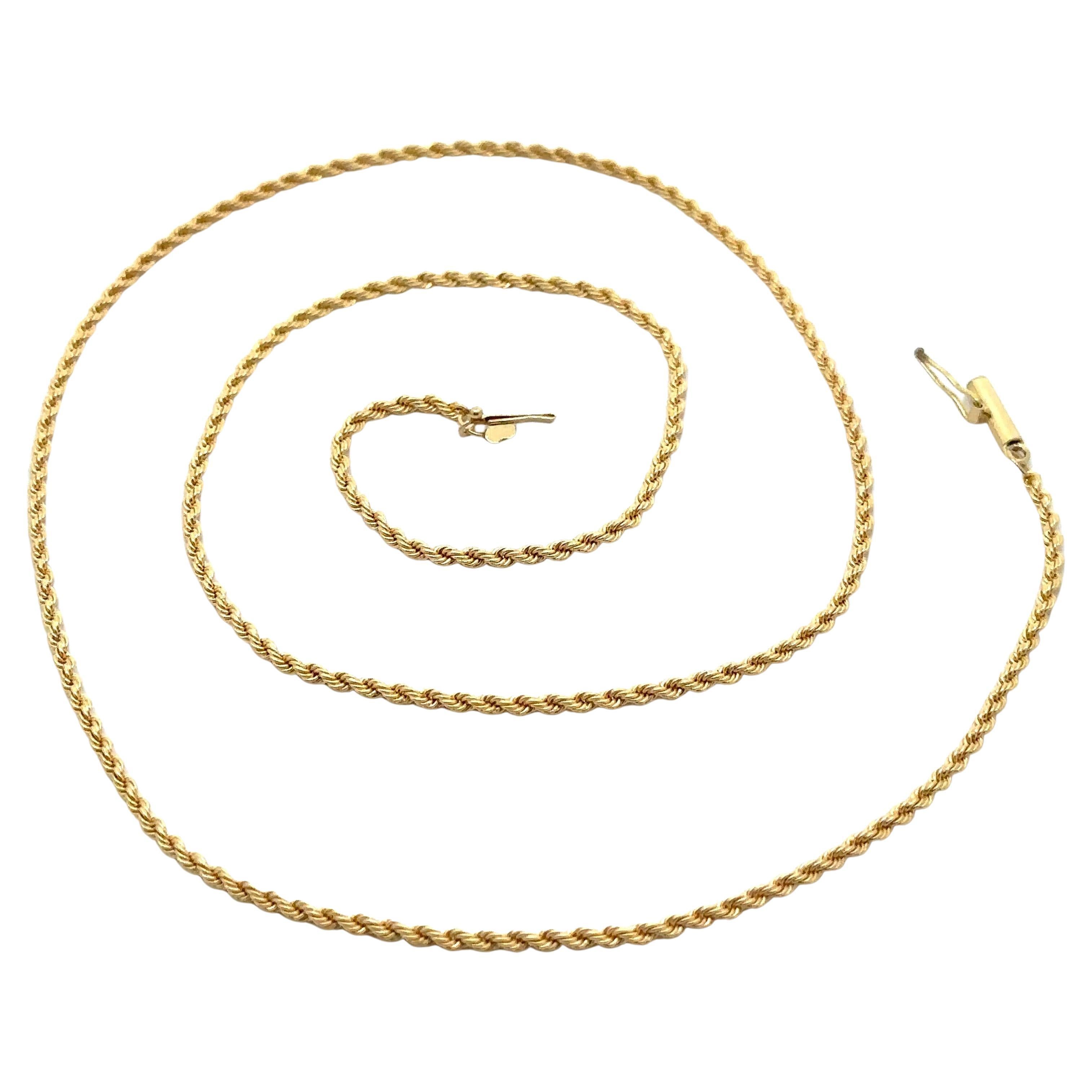 Vintage Solid 18k Yellow Gold 20" Long Rope Link Chain Necklace