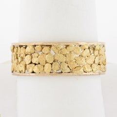 Vintage Solid 18k Yellow Gold 7.9mm Nugget Textured Eternity Wide Band Ring