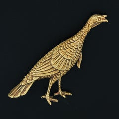 Vintage Solid 18k Yellow Gold Detailed Textured 3D Turkey Bird Pin Brooch
