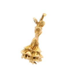 Vintage Solid 18k Yellow Gold Flamenco Dancer Ballerina Charm Pendant