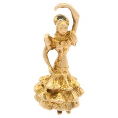 Colgante vintage de oro amarillo de 18 quilates con forma de bailarina de flamenco