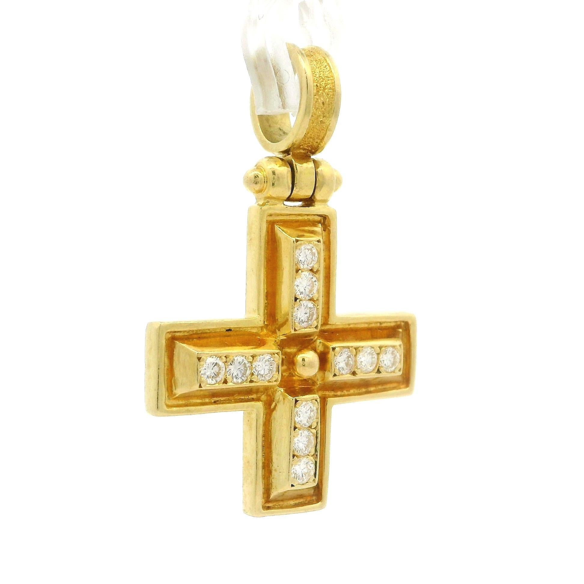 Vintage Solid 18k Gelbgold hohe Qualität 0,60ctw Runde Diamant Kreuz Anhänger im Angebot 6