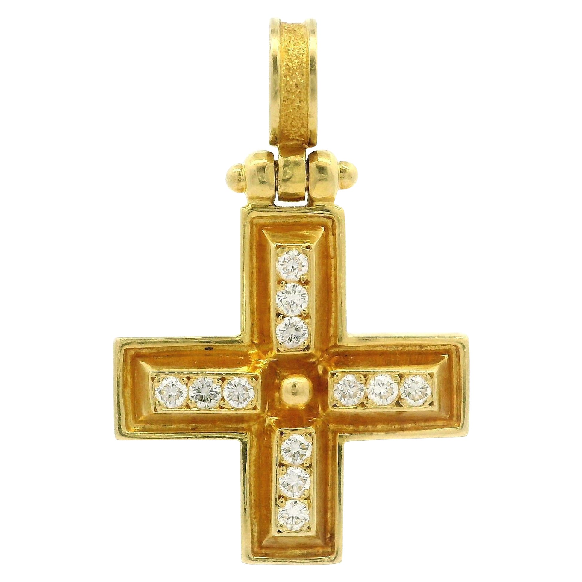 Vintage Solid 18k Yellow Gold High Quality 0.60ctw Round Diamond Cross Pendant