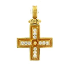 Vintage Solid 18k Yellow Gold High Quality 0.60ctw Round Diamond Cross Pendant