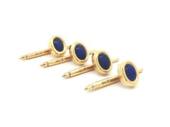 Vintage Solid 18k Yellow Gold Oval Nice Blue Lapis 4 Studs Tuxedo Set