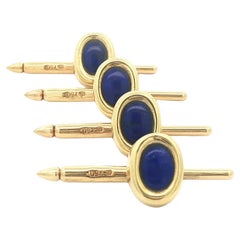 Vintage Solid 18k Yellow Gold Oval Nice Blue Lapis 4 Studs Tuxedo Set