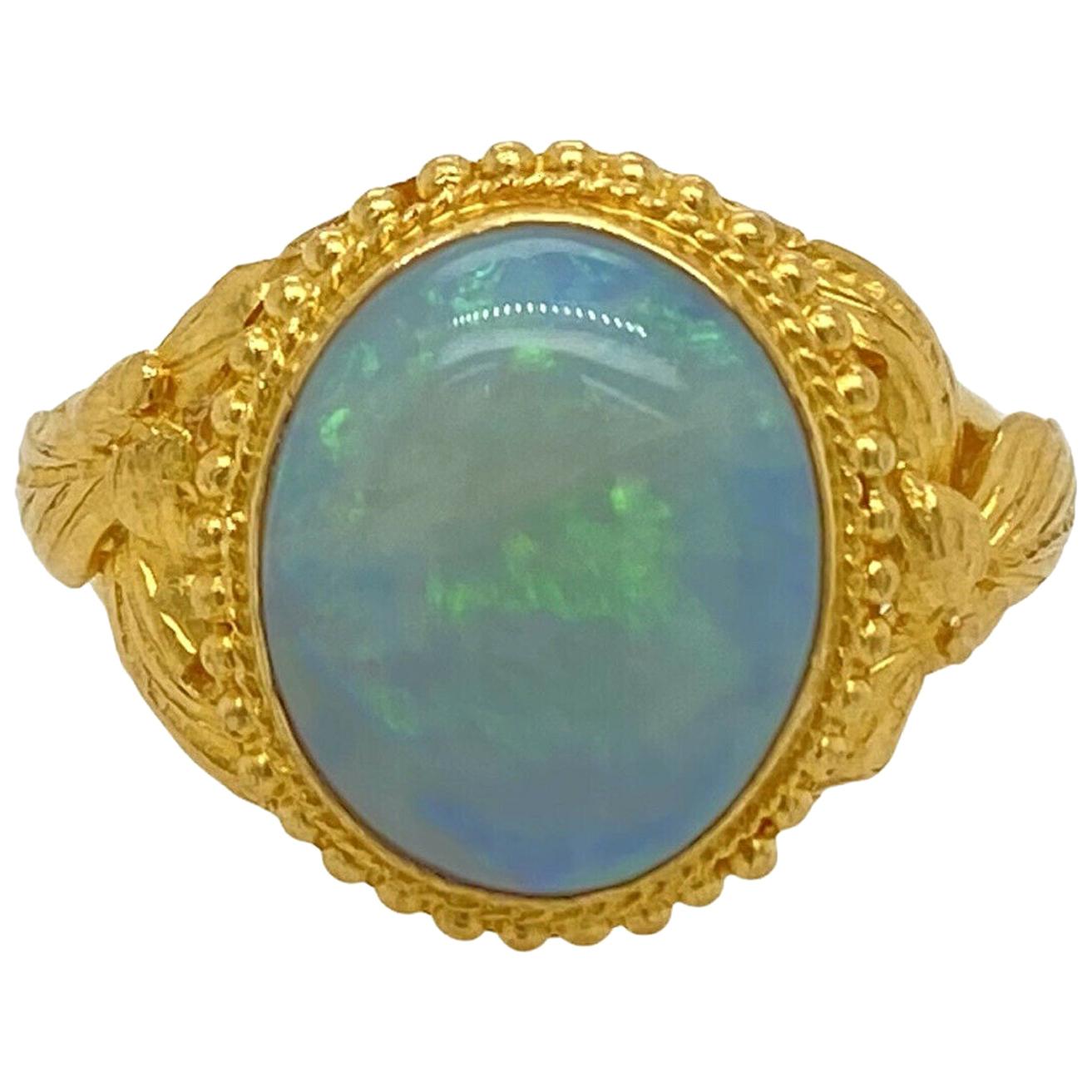 Vintage Solid 24 Karat Yellow Gold and Opal Ring 5.9g
