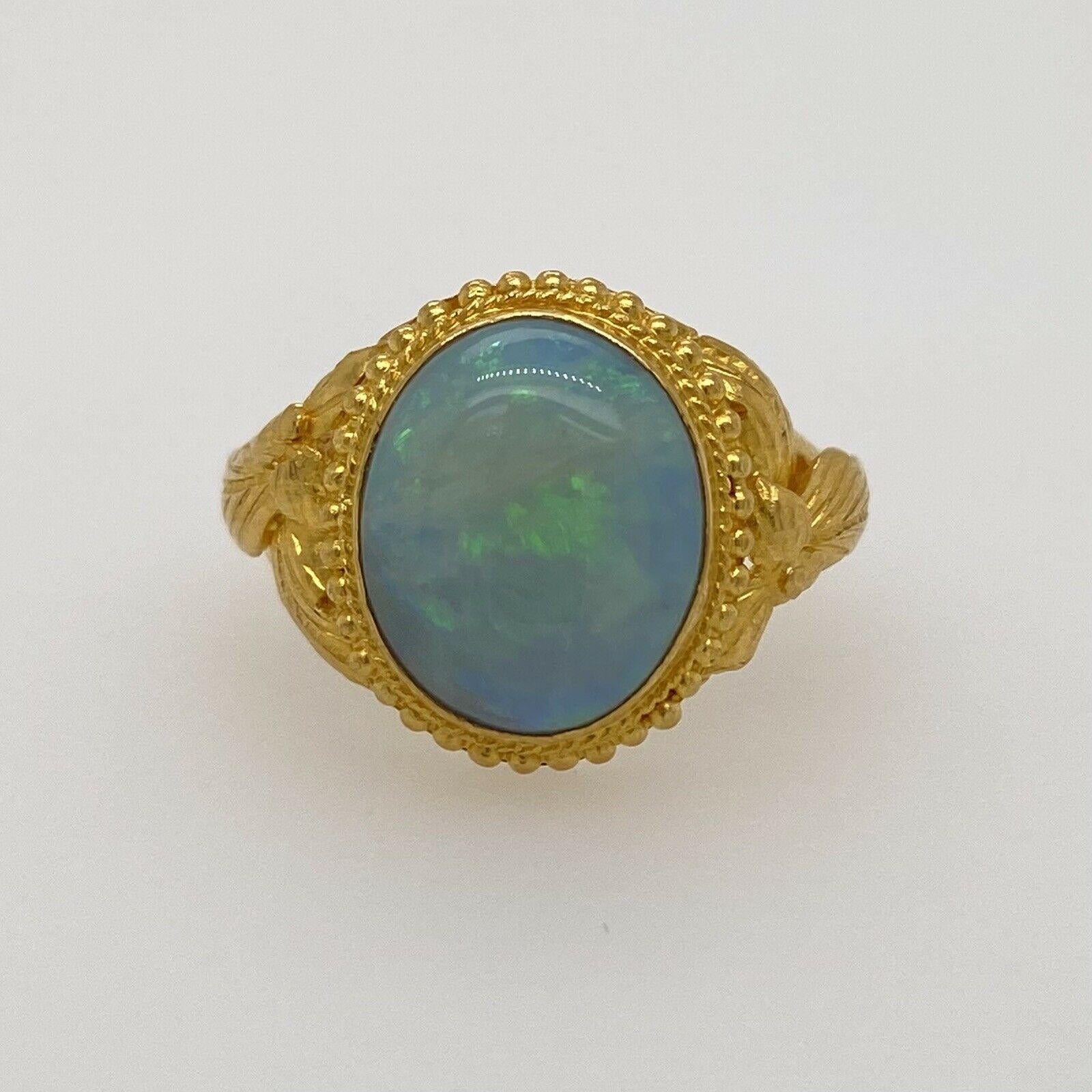 Vintage Solid 24 Karat Yellow Gold and Opal Ring 5.9g 5