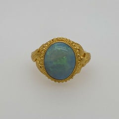 Vintage Solid 24 Karat Yellow Gold and Opal Ring 5.9g