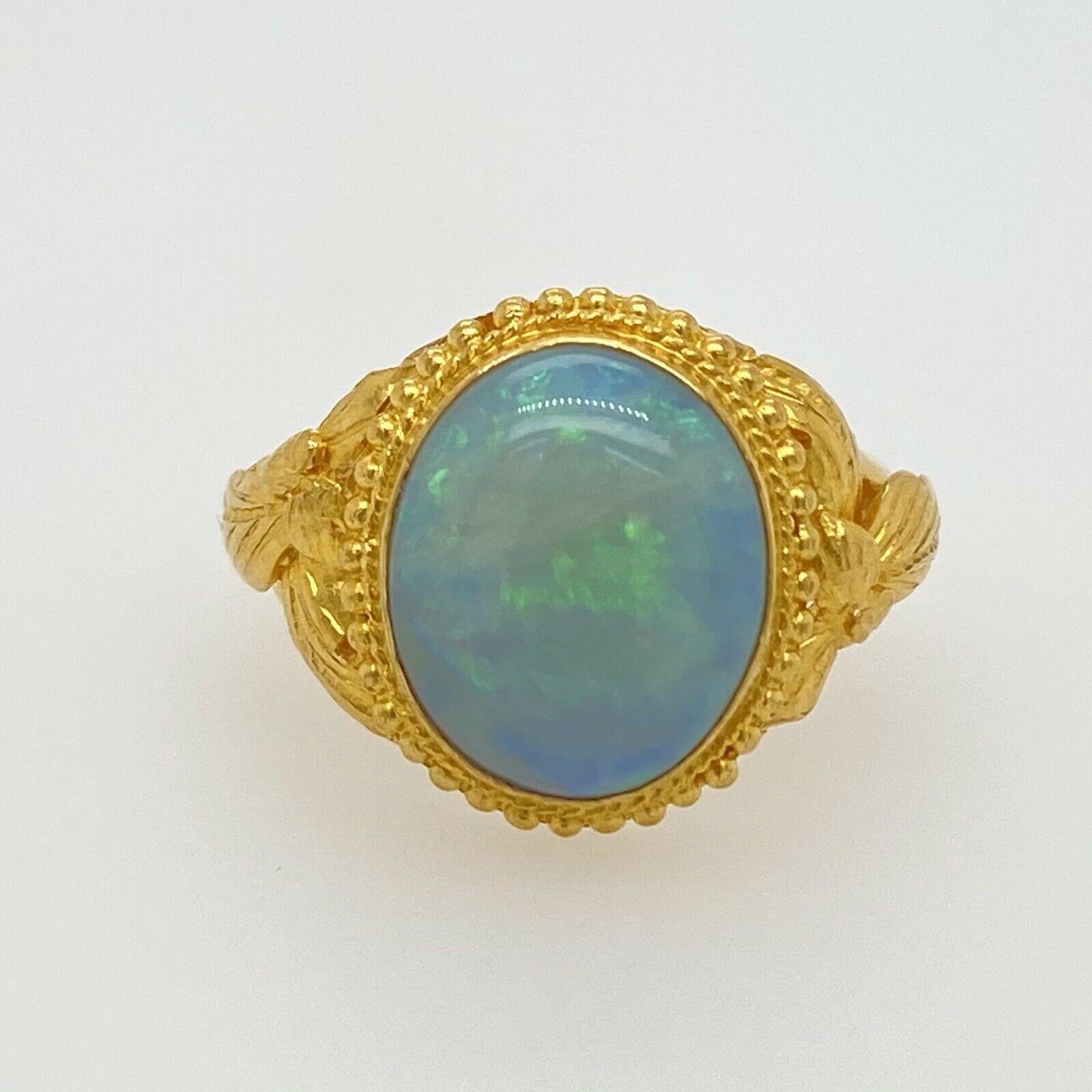 Cabochon Vintage Solid 24 Karat Yellow Gold and Opal Ring 5.9g