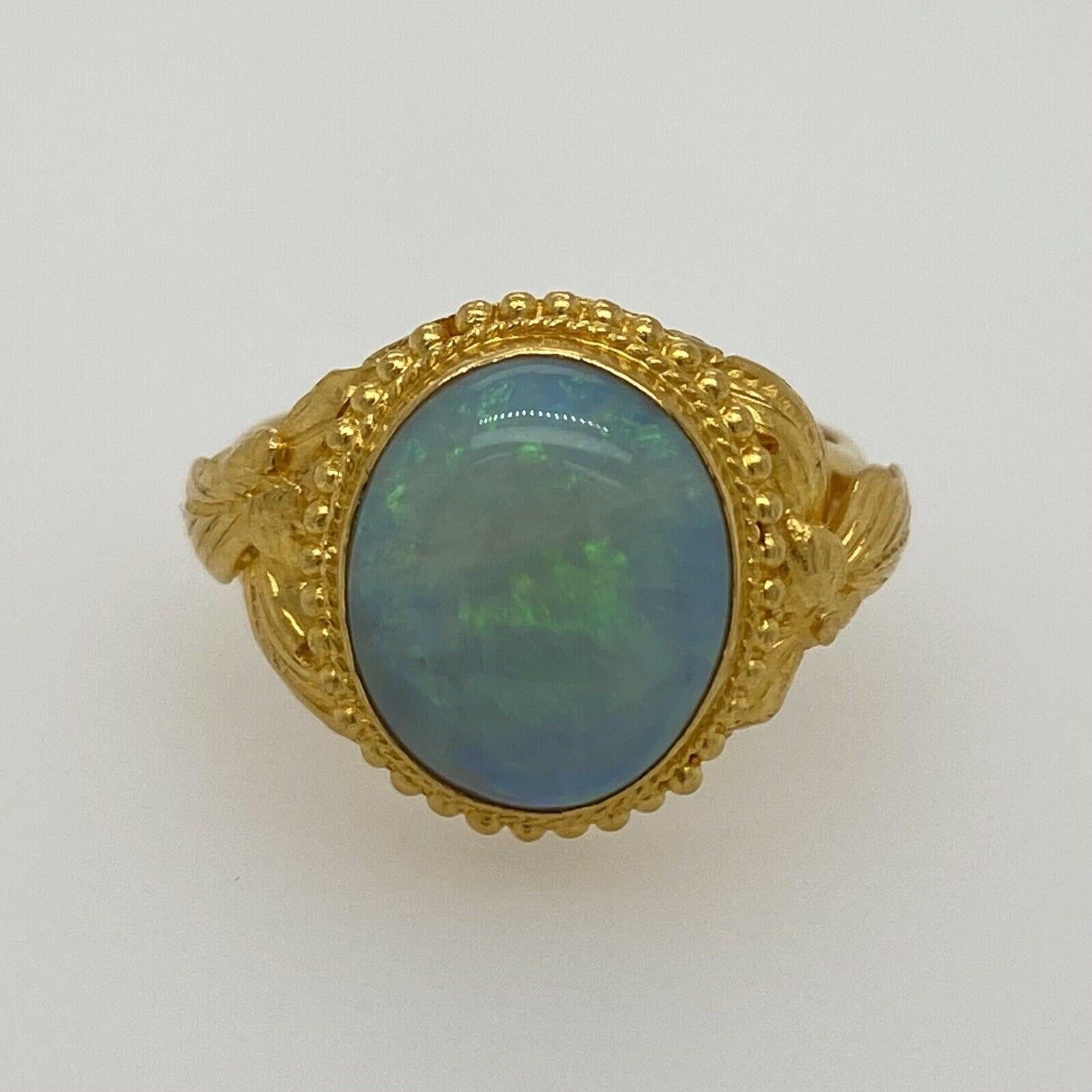 Vintage Solid 24 Karat Yellow Gold and Opal Ring 5.9g In Excellent Condition In Manchester, NH