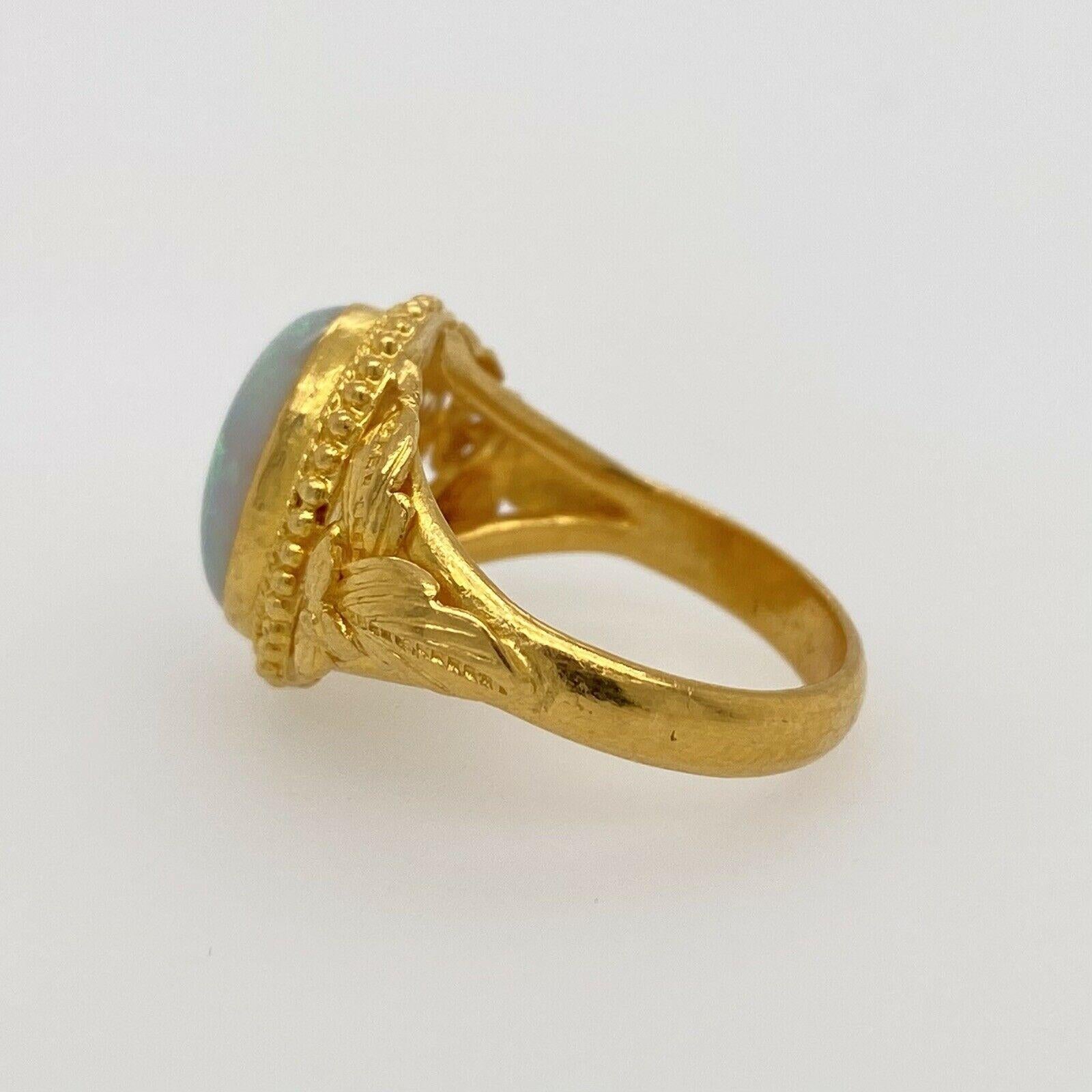 Vintage Solid 24 Karat Yellow Gold and Opal Ring 5.9g 1
