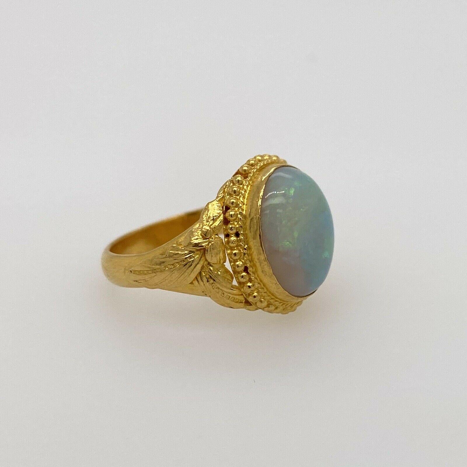 Vintage Solid 24 Karat Yellow Gold and Opal Ring 5.9g 4