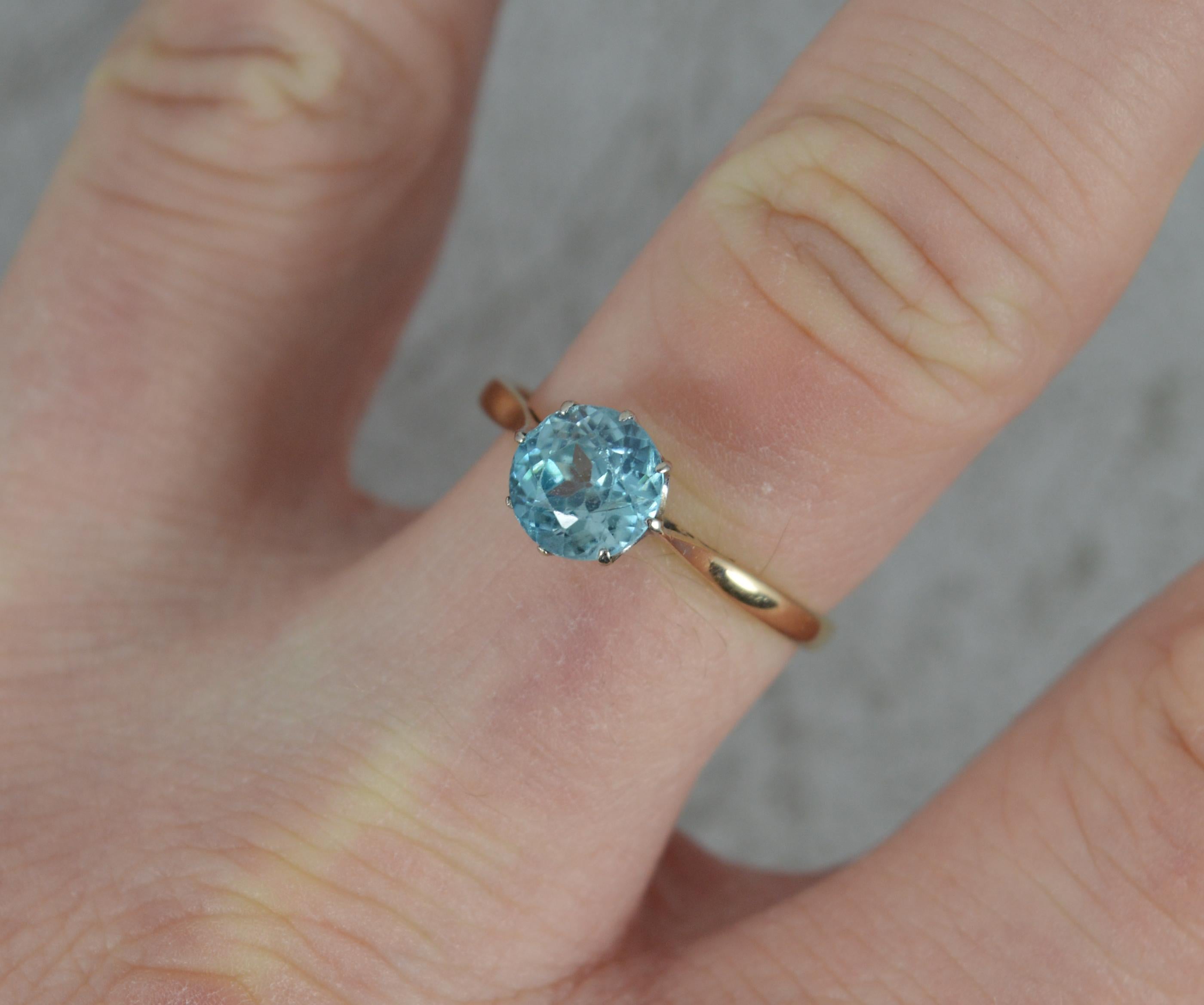 Edwardian Vintage Solid 9 Carat Gold and Blue Zircon Solitaire Ring