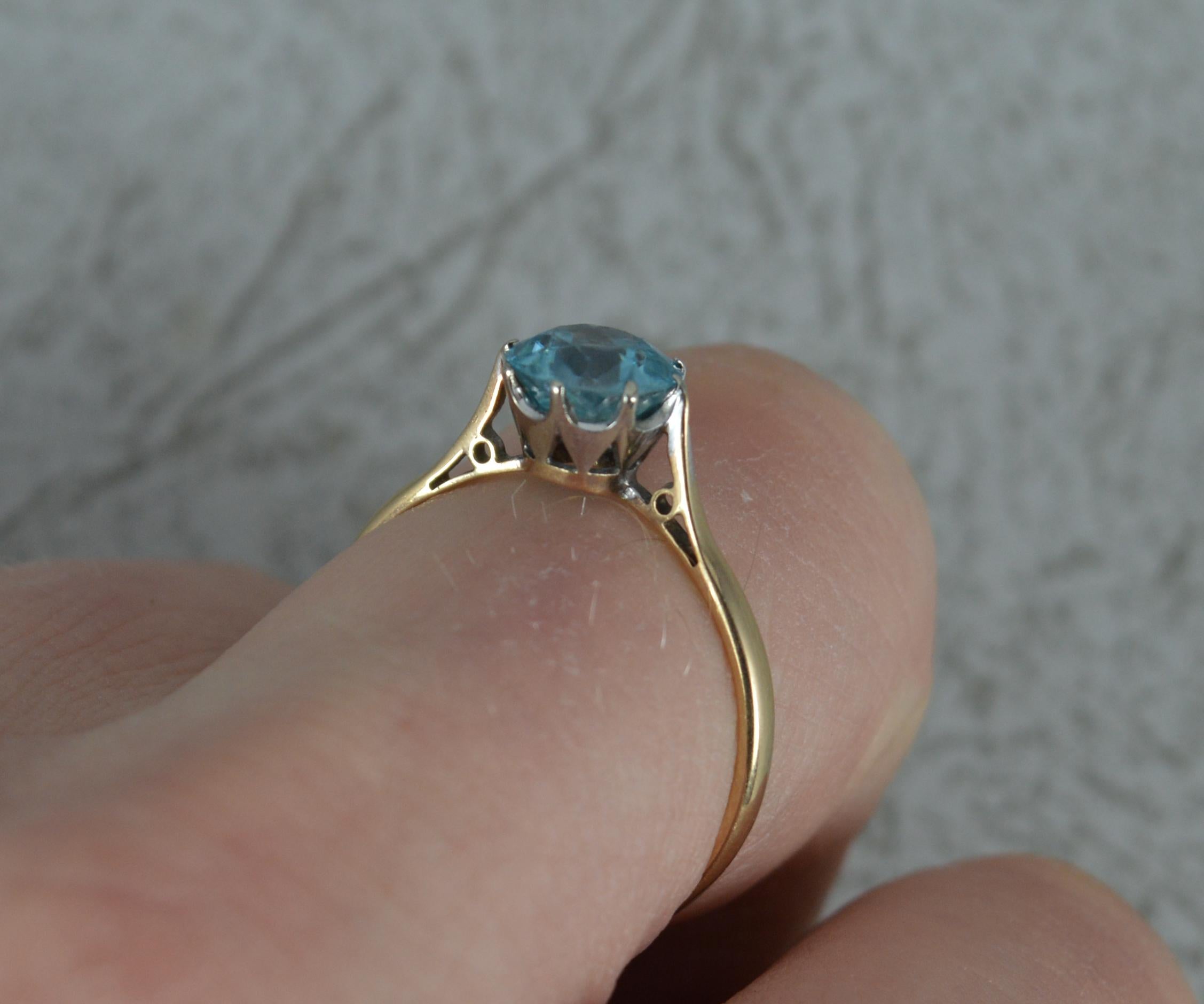 Round Cut Vintage Solid 9 Carat Gold and Blue Zircon Solitaire Ring
