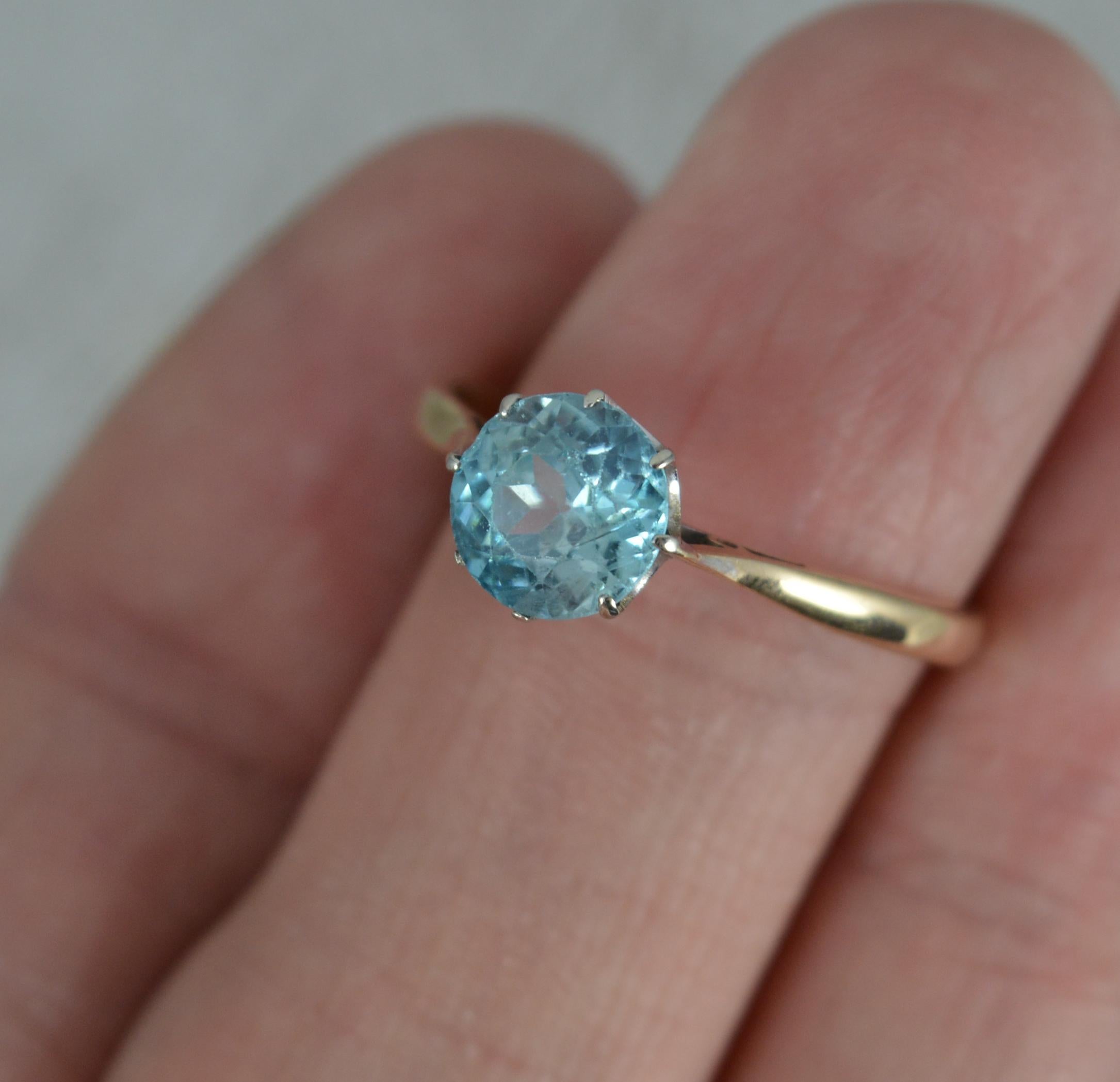 Women's Vintage Solid 9 Carat Gold and Blue Zircon Solitaire Ring