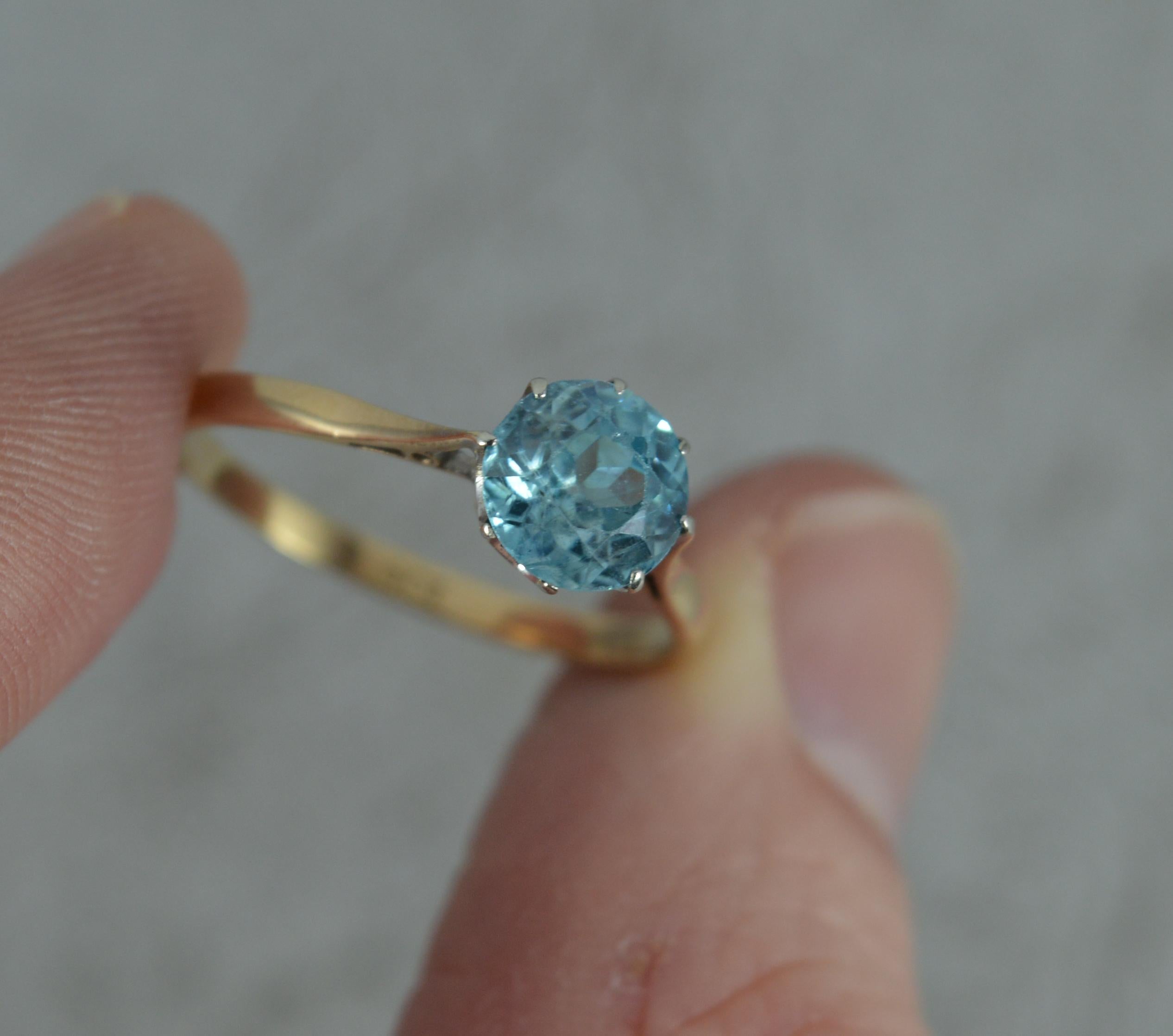 Vintage Solid 9 Carat Gold and Blue Zircon Solitaire Ring 1