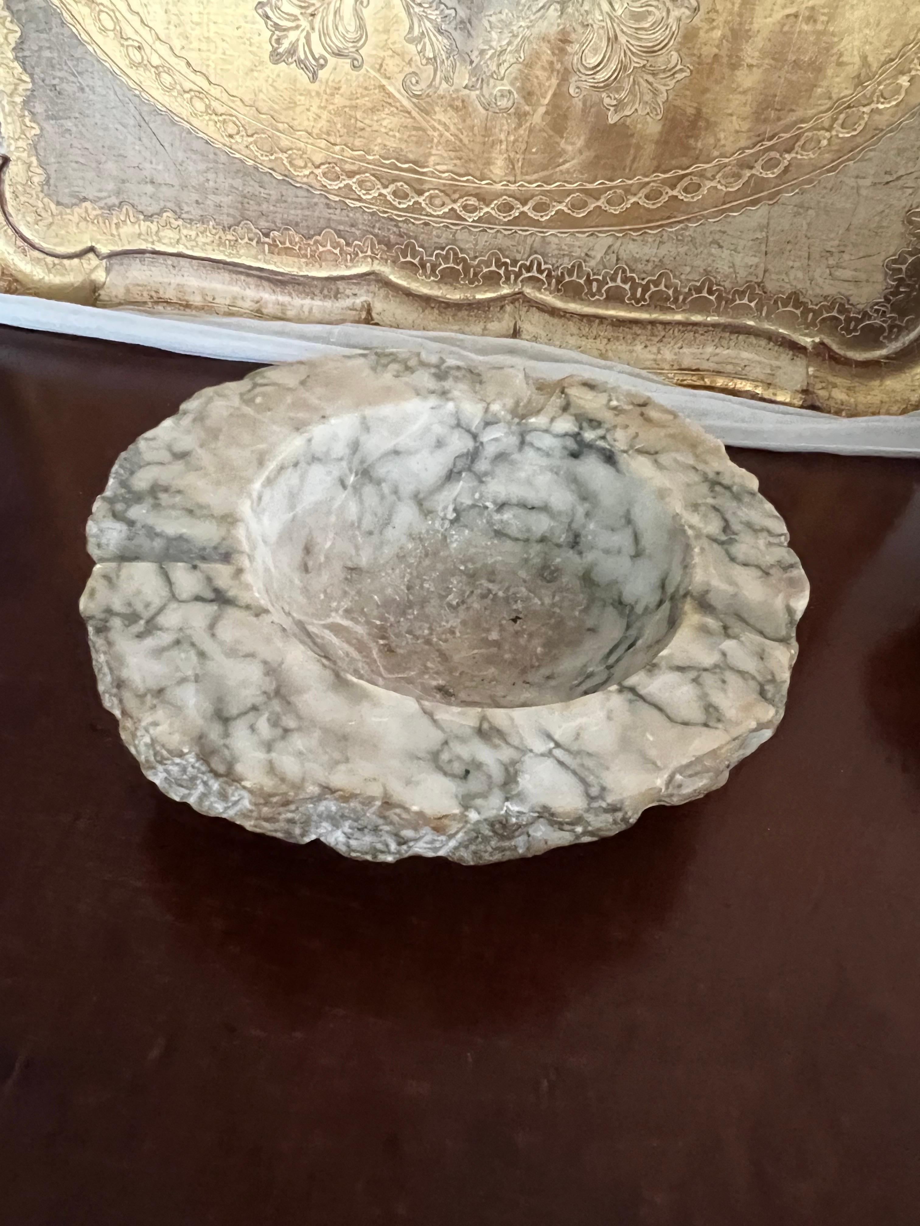 Mid-Century Modern Vintage Solid Alabaster Marble Ashtray Made In Italy  For Sale