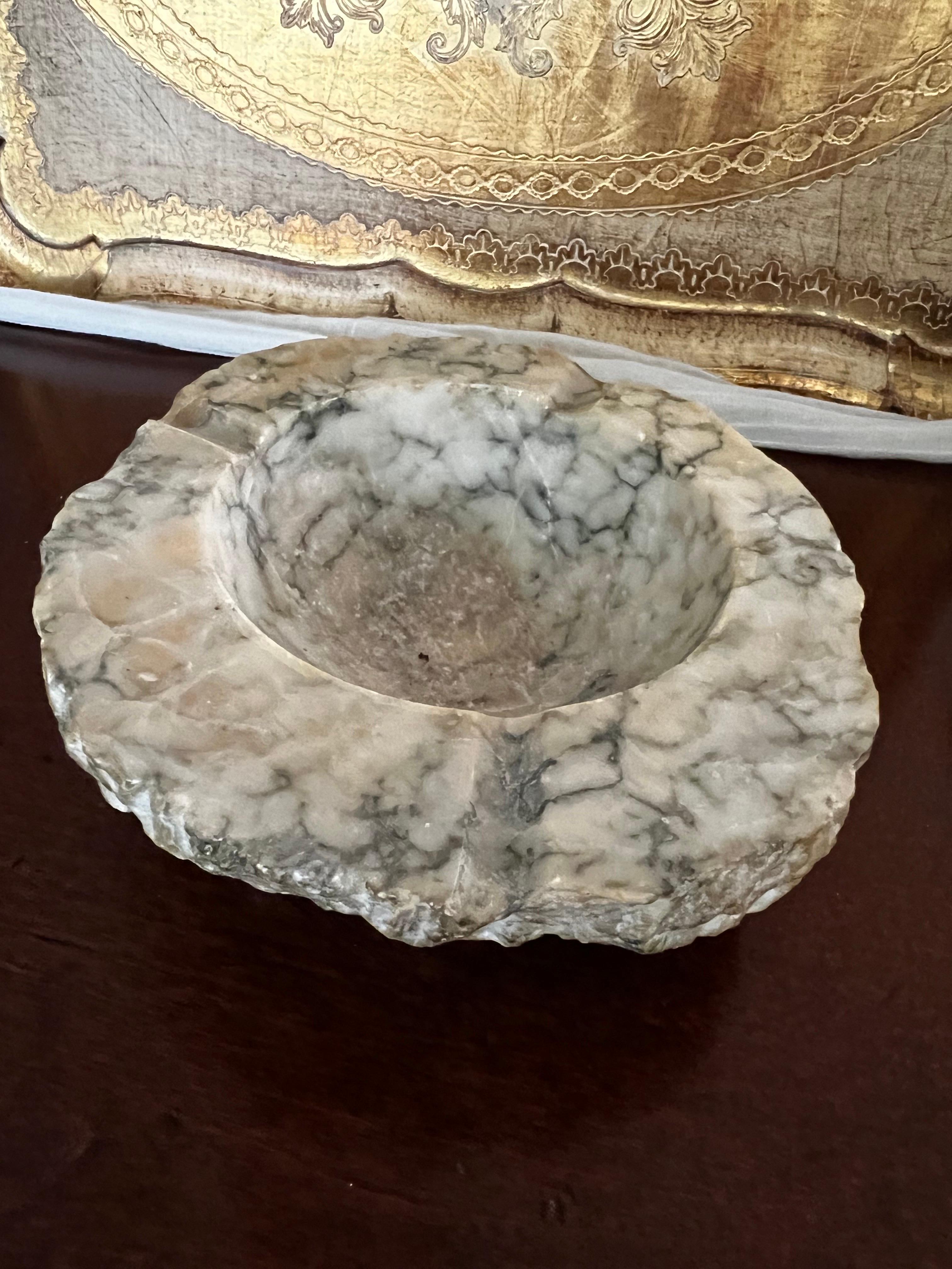 Italian Vintage Solid Alabaster Marble Ashtray Made In Italy  For Sale