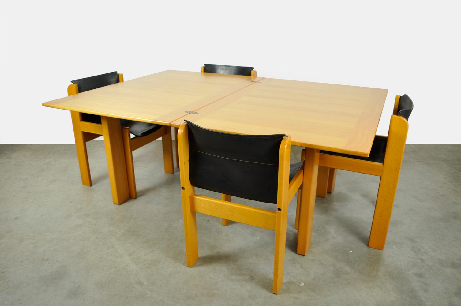 Vintage solid beech extendable dining table by Ibisco Sedie, Italian 1970s For Sale 2