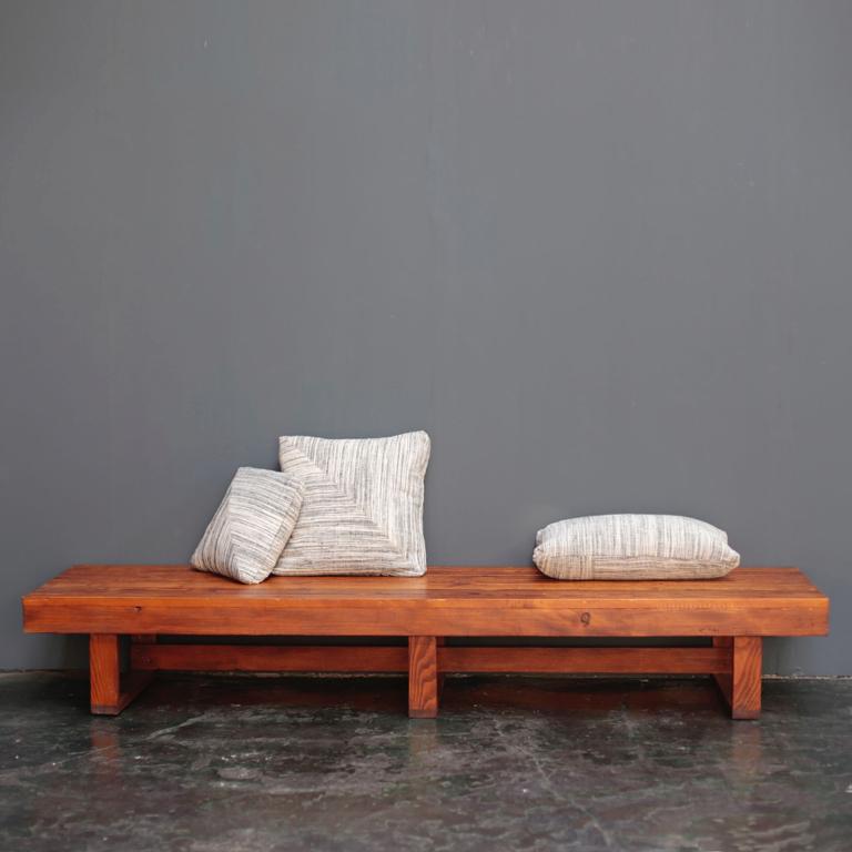 1970s vintage bench from France. It seems to give modern elements to the space with a simple design.
