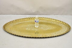 Vintage Solid Brass 45" Oval Moroccan Middle Eastern Etched Brass Tray Table Top