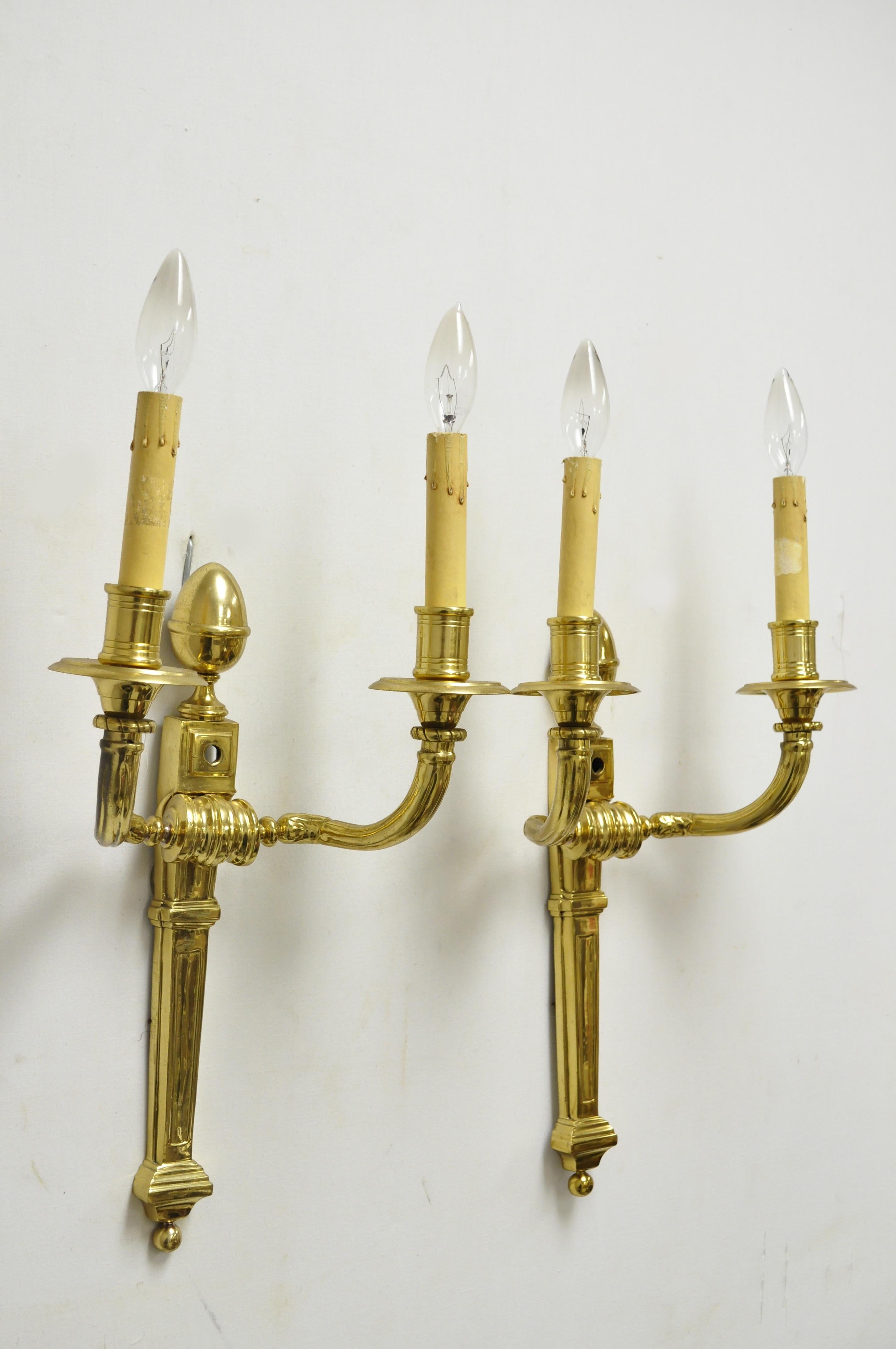 Vintage Solid Brass American Colonial Williamsburg Lighted Wall Sconces, Pair A 4
