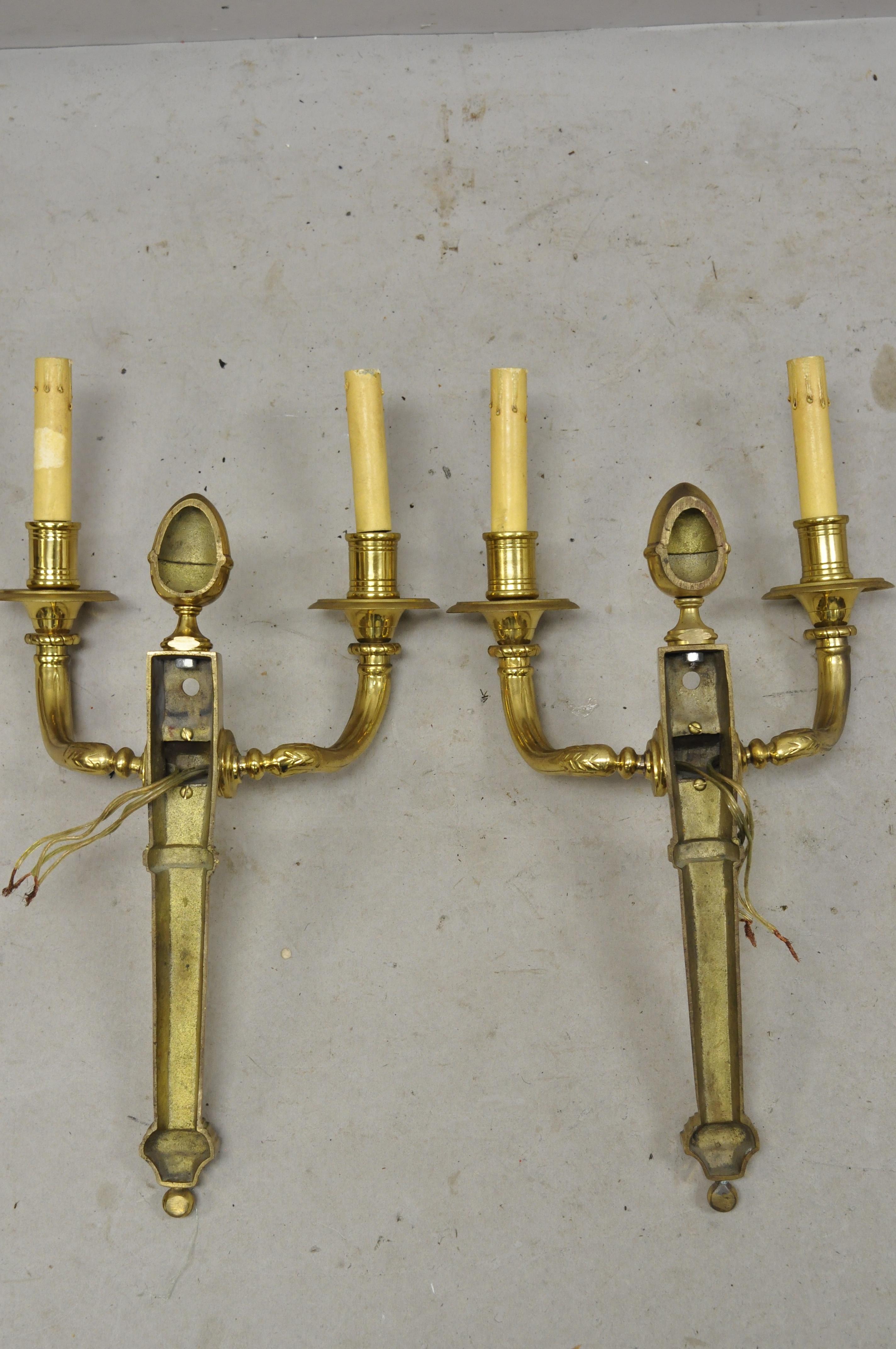 Vintage Solid Brass American Colonial Williamsburg Lighted Wall Sconces, Pair A 5