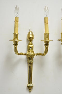 Vintage Solid Brass American Colonial Williamsburg Lighted Wall Sconces, Pair A
