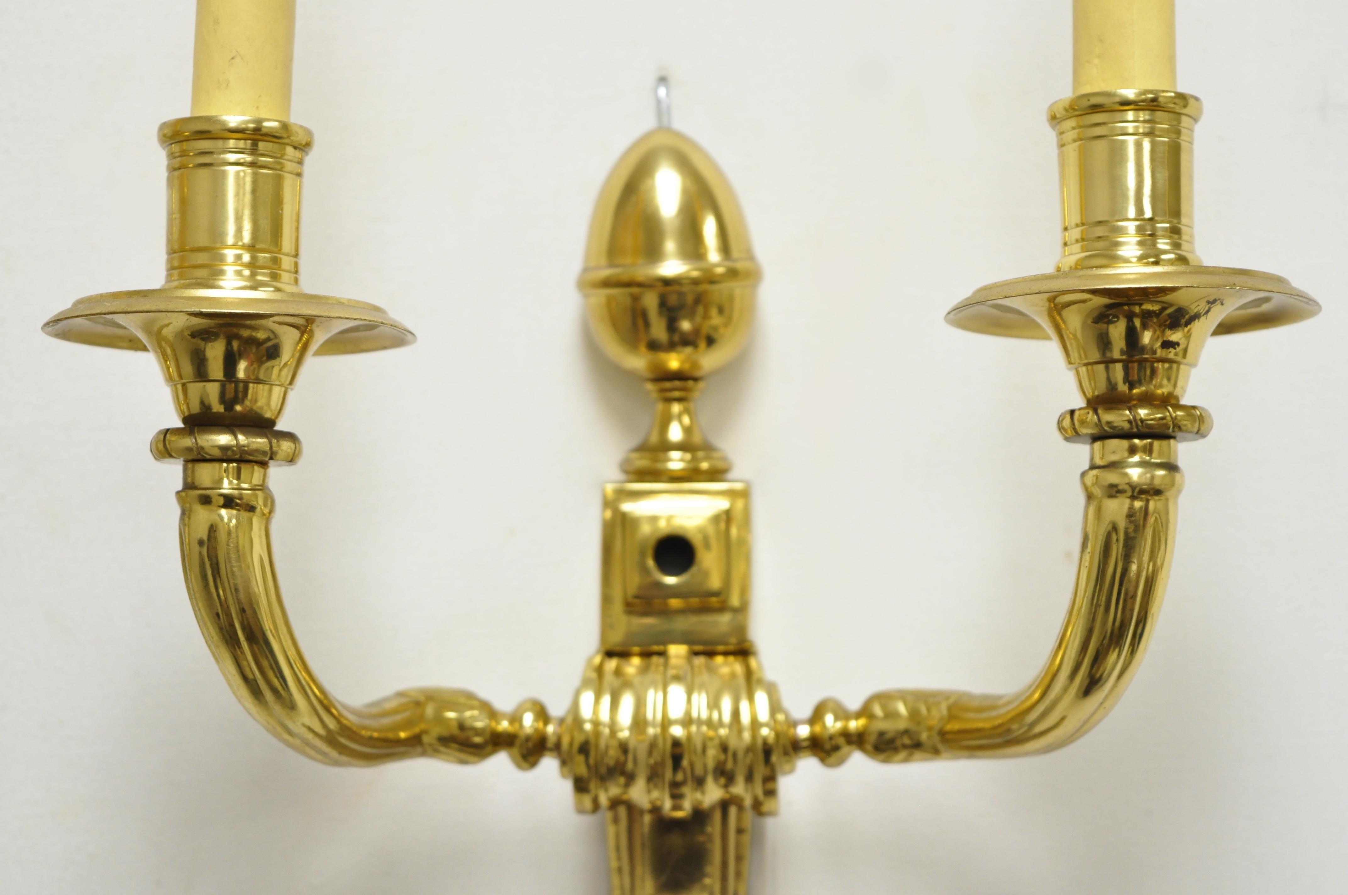 North American Vintage Solid Brass American Colonial Williamsburg Lighted Wall Sconces, Pair A