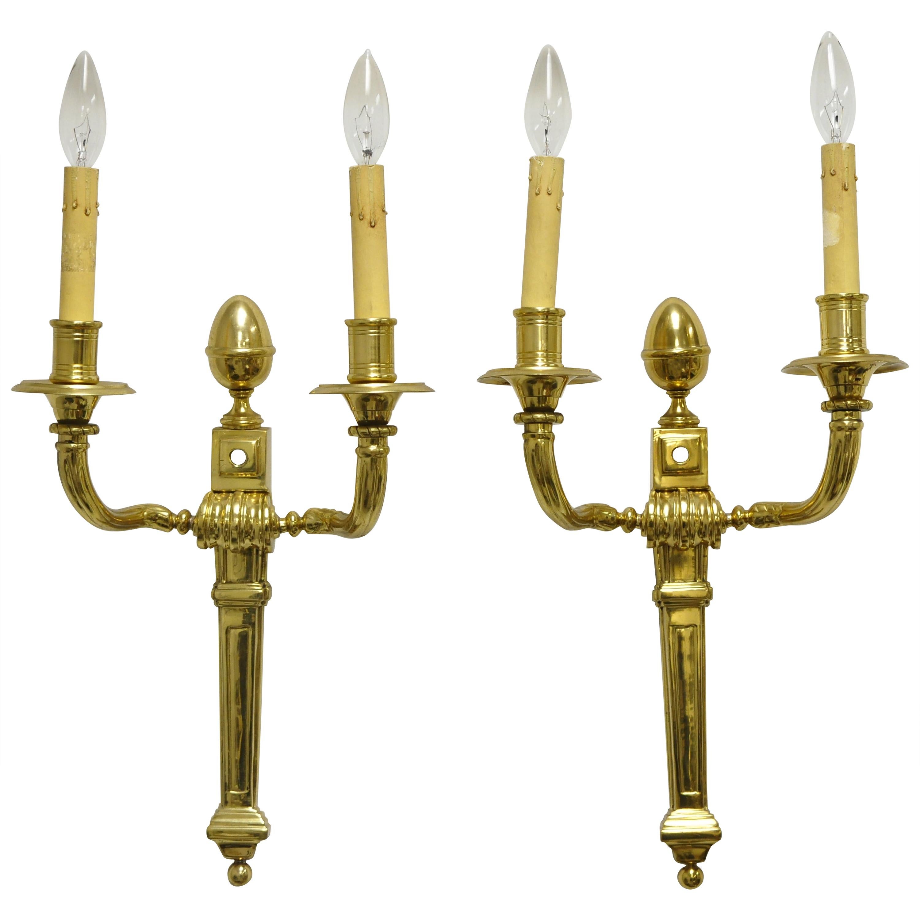Vintage Solid Brass American Colonial Williamsburg Lighted Wall Sconces, Pair A