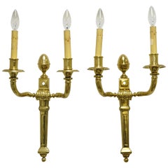 Vintage Solid Brass American Colonial Williamsburg Lighted Wall Sconces, Pair B