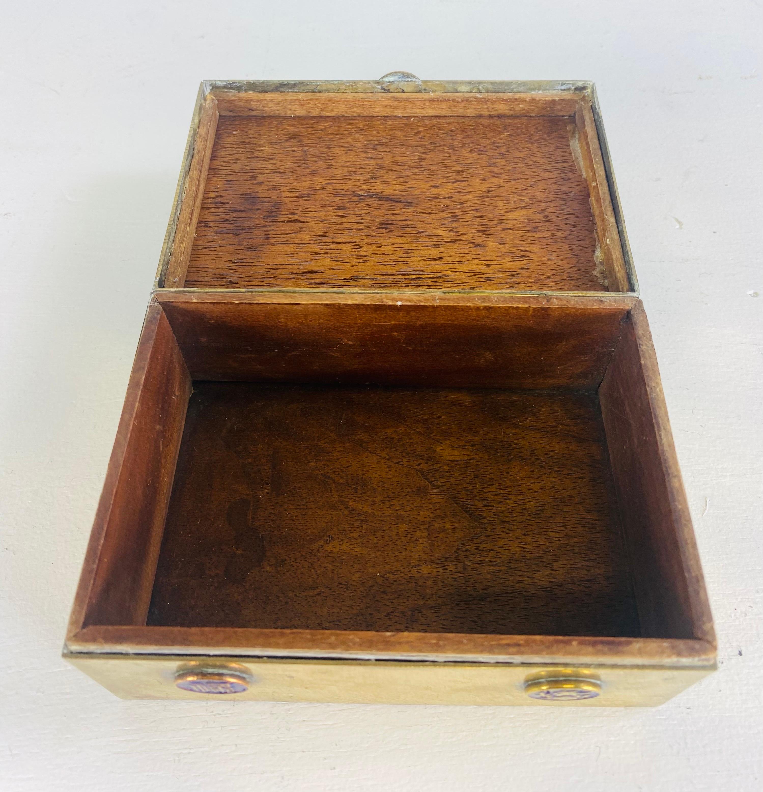Late 20th Century Vintage solid brass and enamel Chinese export trinket box. For Sale
