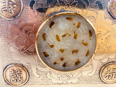 Vintage solid brass and jade Chinese export trinket box