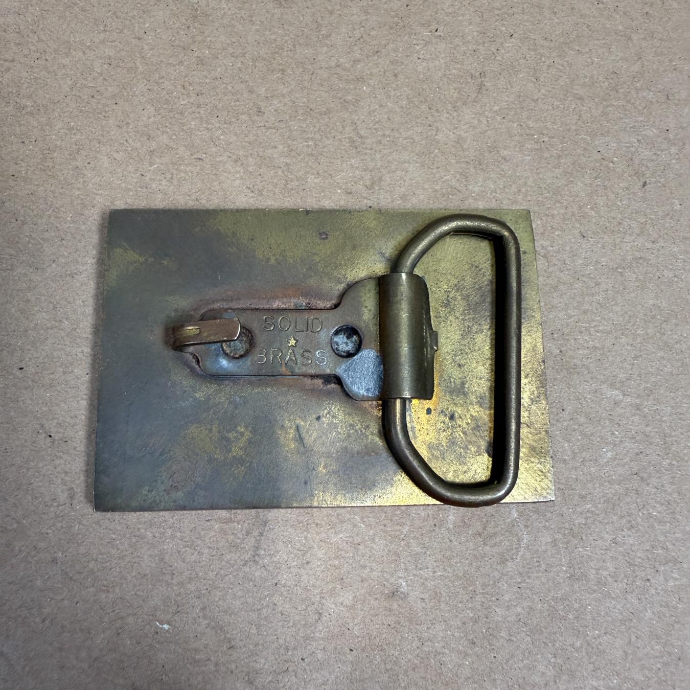 Mid-Century Modern Vintage Turquoise Belt Buckle Solid Brass Ebony