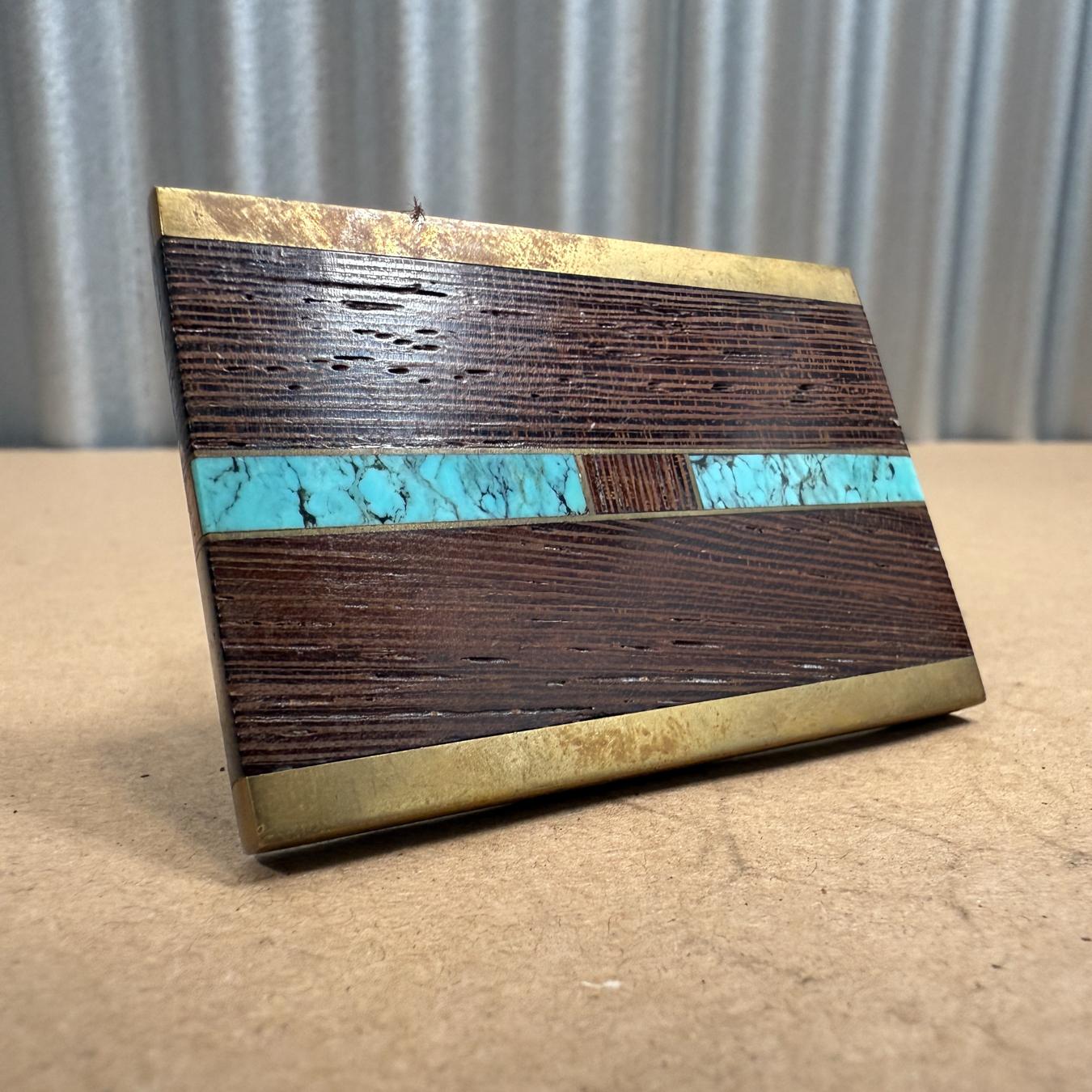 20th Century Vintage Turquoise Belt Buckle Solid Brass Ebony