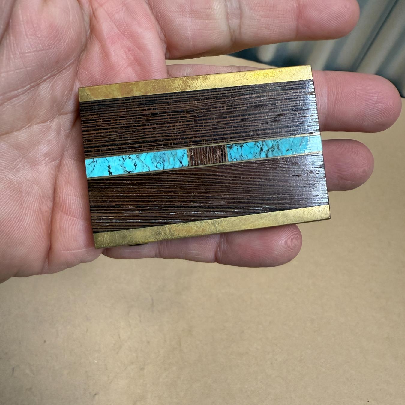 Vintage Turquoise Belt Buckle Solid Brass Ebony 2