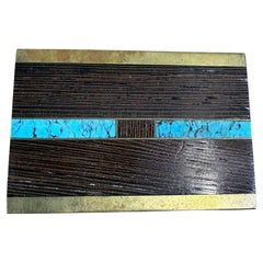 Vintage Turquoise Belt Buckle Solid Brass Ebony