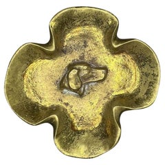Vintage Solid Brass Clover Paperweight or Ashtray with A Raised Dog Head Motif