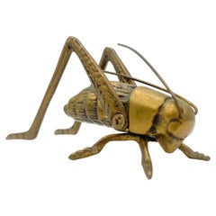 Vintage Solid Brass Cricket Grasshopper Figurine Mid-Century Insect Paperweight