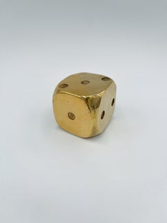 Vintage Solid Brass Dice Paperweight, Heavy Mid-Century Desk Object