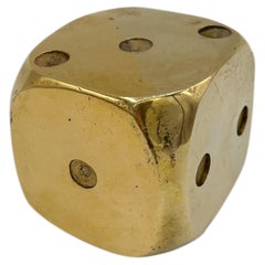 Vintage Solid Brass Dice Paperweight, Heavy Mid-Century Desk Object