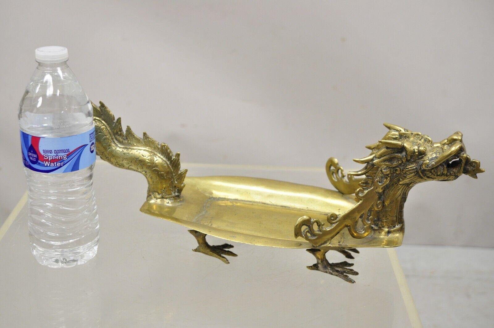 Vintage Solid Brass Dragon Form Chinese Trinket Dish Desk Accessory 4