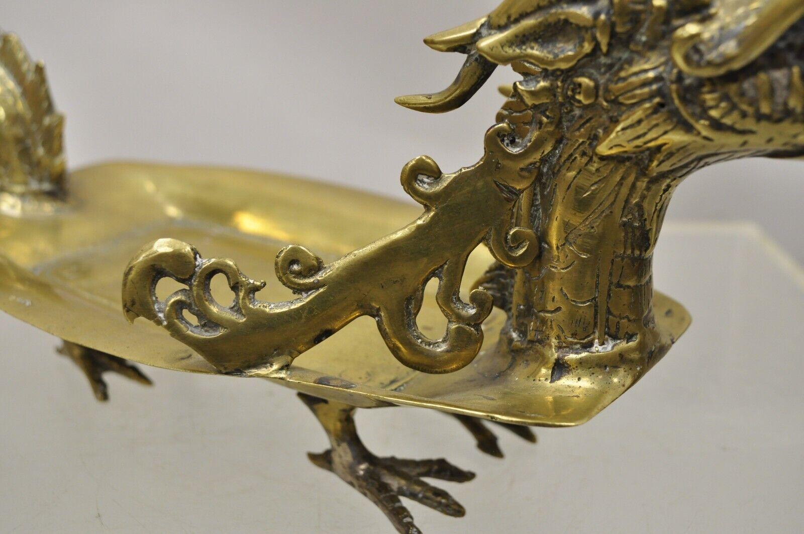 Vintage Solid Brass Dragon Form Chinese Trinket Dish Desk Accessory 2