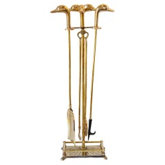 Vintage Solid Brass Fireplace Tools with Duck Heads French Maison Jansen