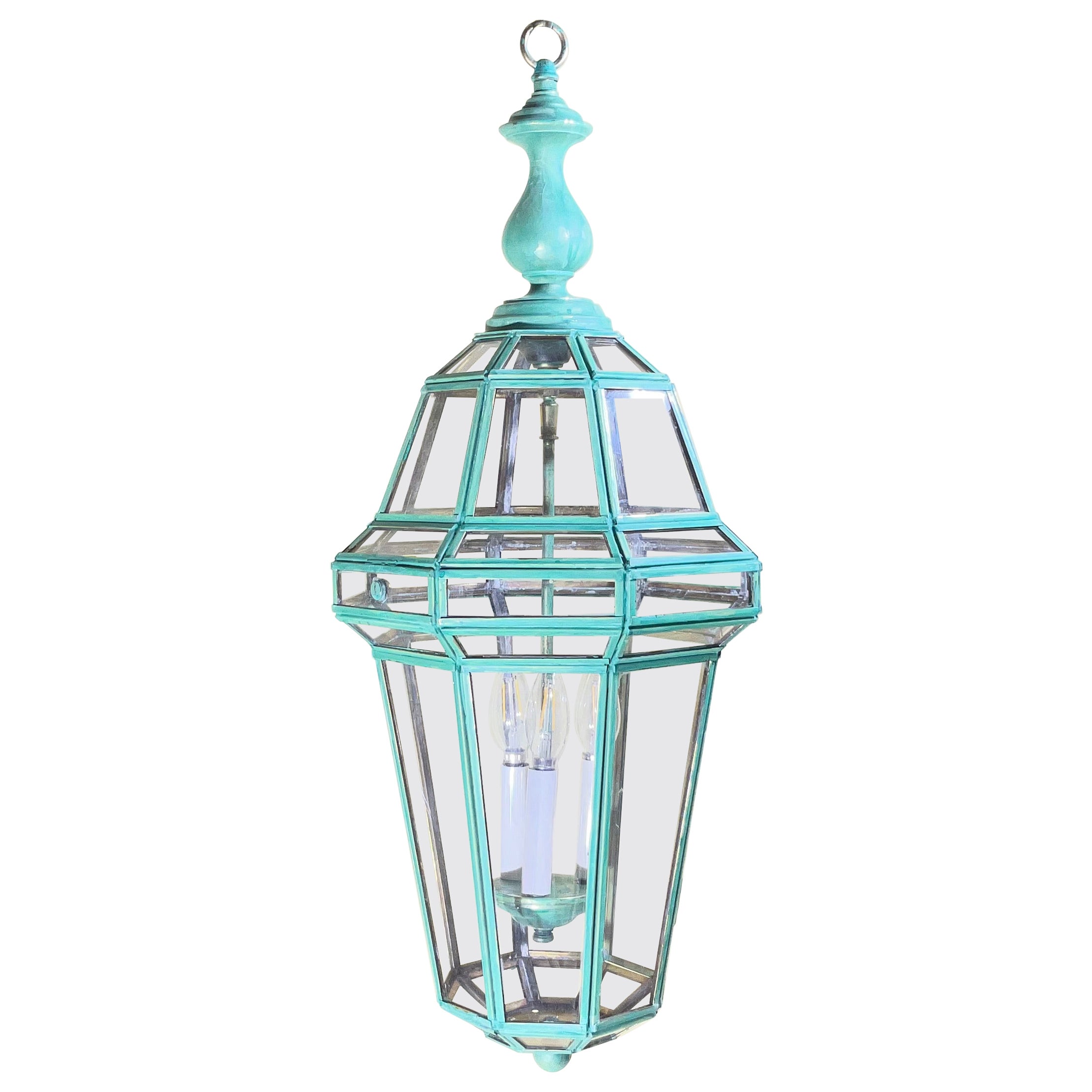 Vintage Massiv Messing französischer Stil - Verdigris - Sechseckiger Kronleuchter -31 "H x 12 "W