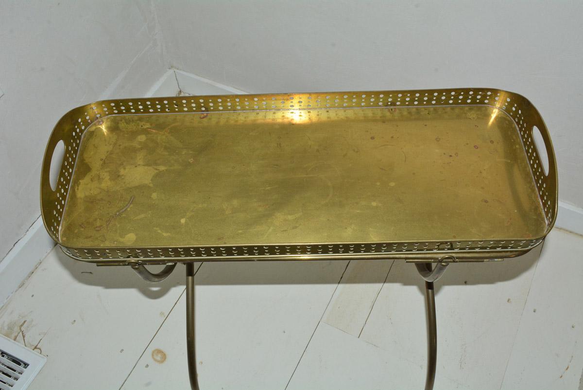 Vintage Solid Brass Gallery Tray Table In Fair Condition In Sheffield, MA